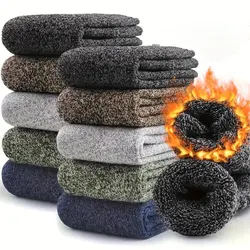 5 Pairs Thicken Warm Socks Men Autumn Winter Harajuku Socks Towel Keep Warm Winter Crew Socks Gift Socks For Man