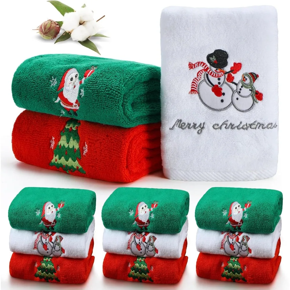 Embroidered Christmas Towels for Kitchen & Bath Kids Hand Towels Christmas Tree Santa Claus Xmas Gift for Newborn Baby Adults