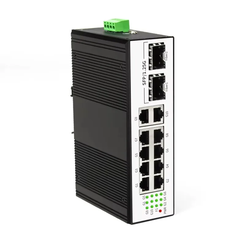 Resistant High/Low Temp 2*SFP 8 Port 1000Mbps POE Industrial Ethernet Switch Outdoor Gigabit with QoS and SNMP