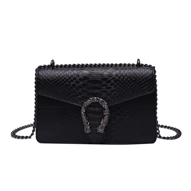 

Vintage-style fashionable women's chain shoulder bag, snake-print crossbody small square bag, trendy accessory