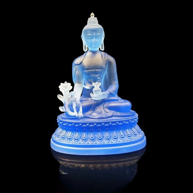 Blue Medicine Master Buddha Decoration Crafts, Household Ornament, Water Glass, Goddess Mercy, Resin Handicraft Figurines