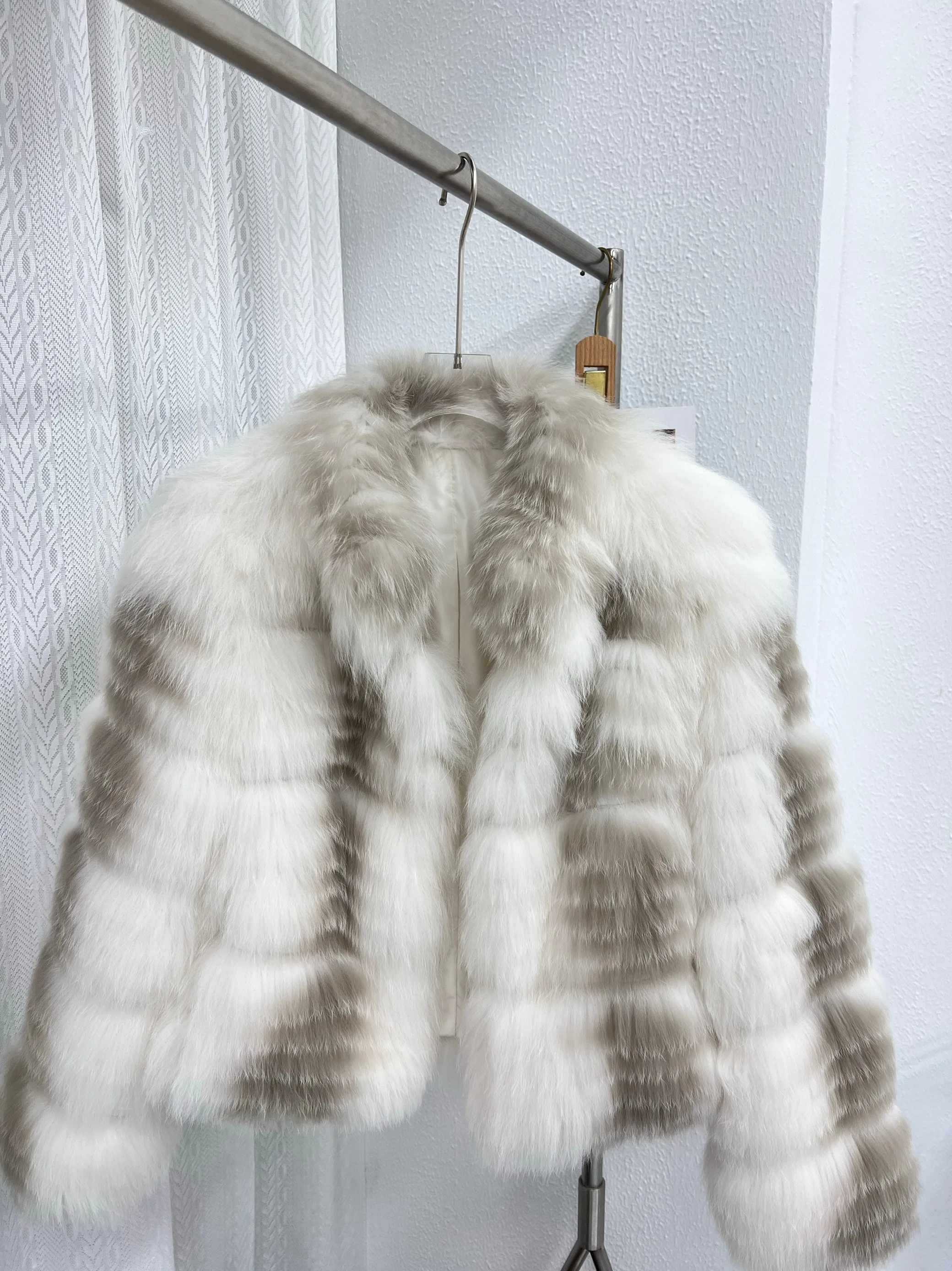 Hot-selling fashion new Autumn winter Thick Warm Real Fur Luxury jacket imported striped Real Fox Fur women's Outerwear