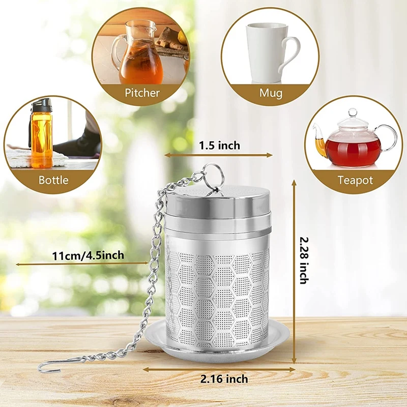 2Pcs Tea Filter Tea Infuser For Loose Tea, Fine Mesh Tea Strainer 18/8 Stainless Steel Tea Ball Filter With Chain Hook