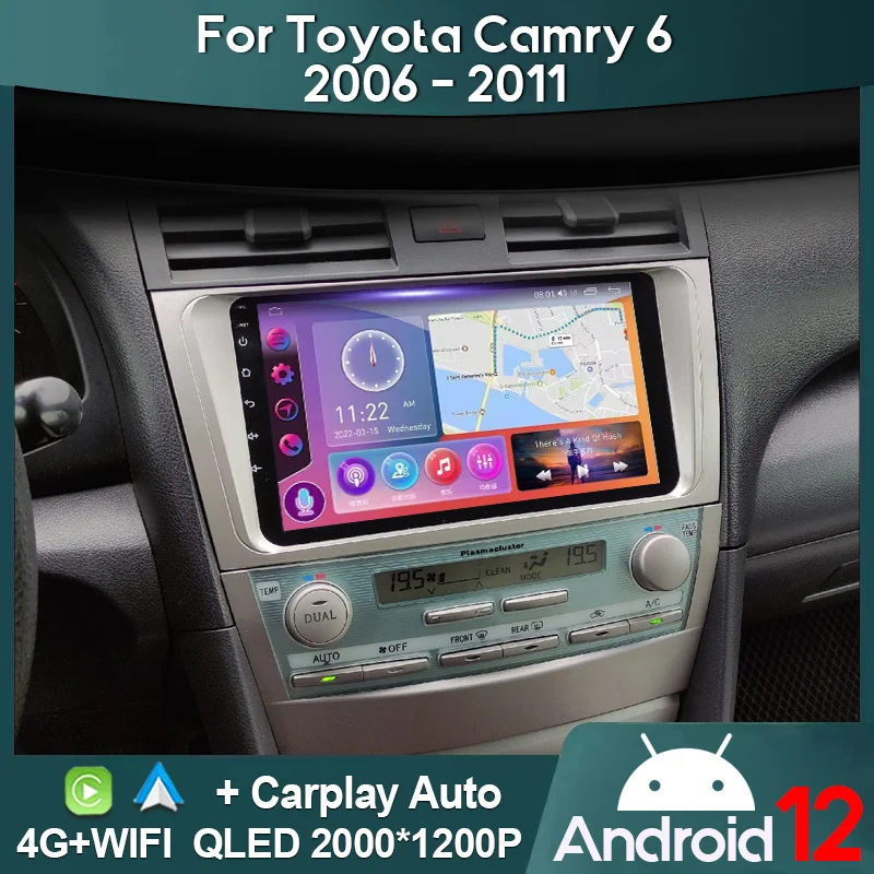 

MAMSM Car Radio For Toyota Camry 6 2006 - 2011 Android 12 Multimedia Video Player GPS 4G Carplay Autoradio 2K QLED Head Unit DSP