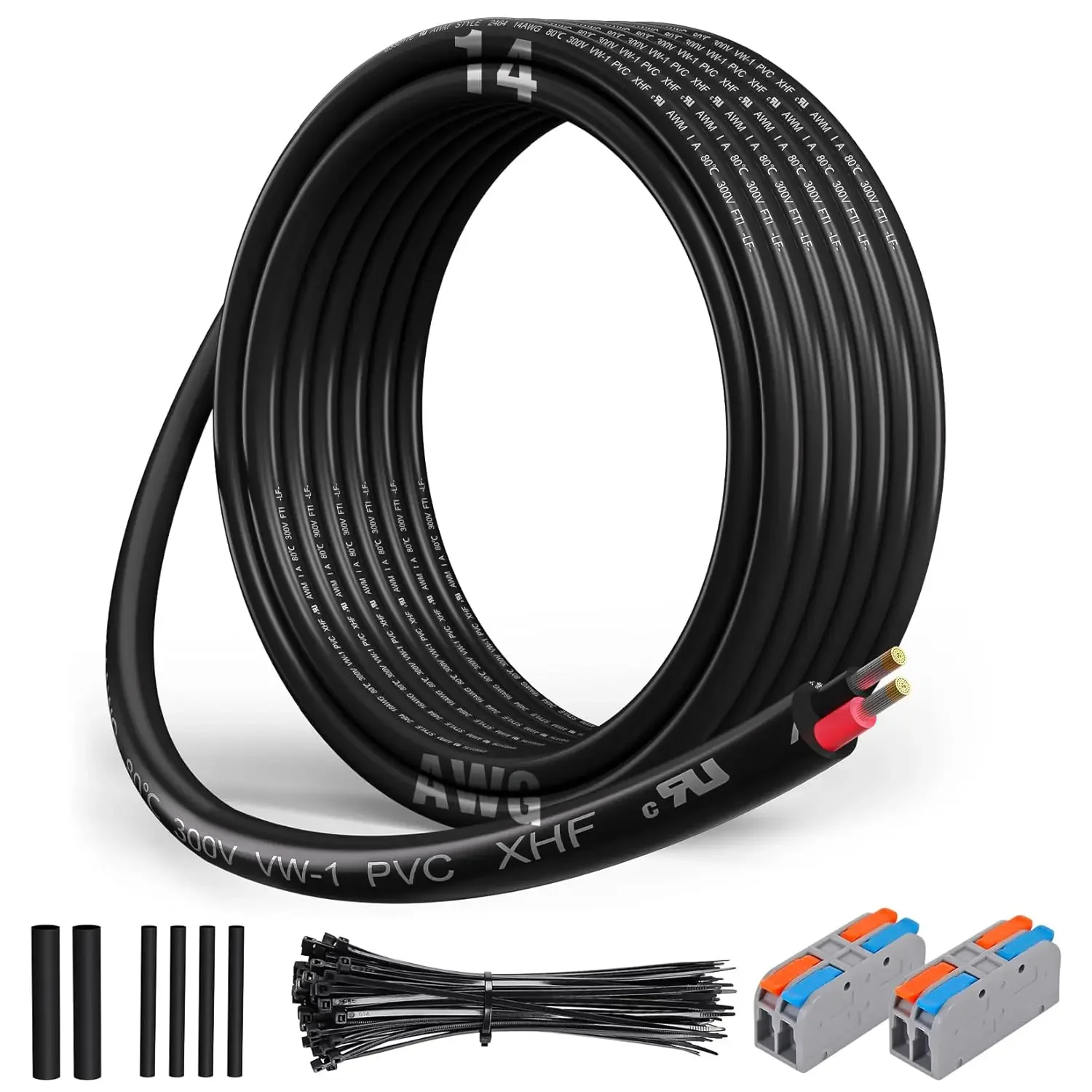 14 Gauge 2 Conductor Electrical Wire, 15ft Black, UL Listed For Automotive, Marine, RV Use