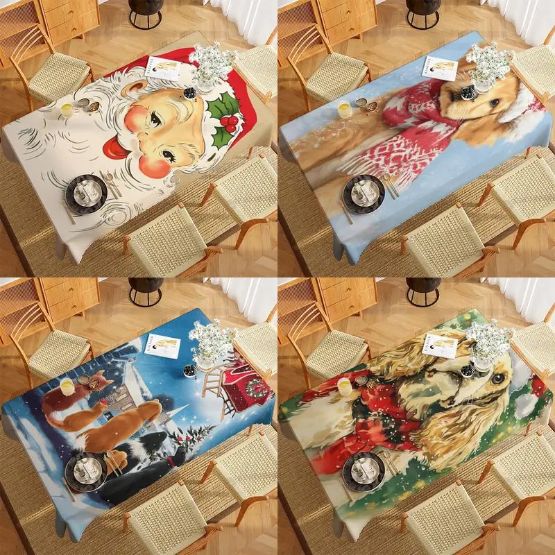 

Скатерть с рисунком Санта-Клауса, ресторанная кухонная скатерть, украшение для гостиной, прямоугольное украшение для вечеринки