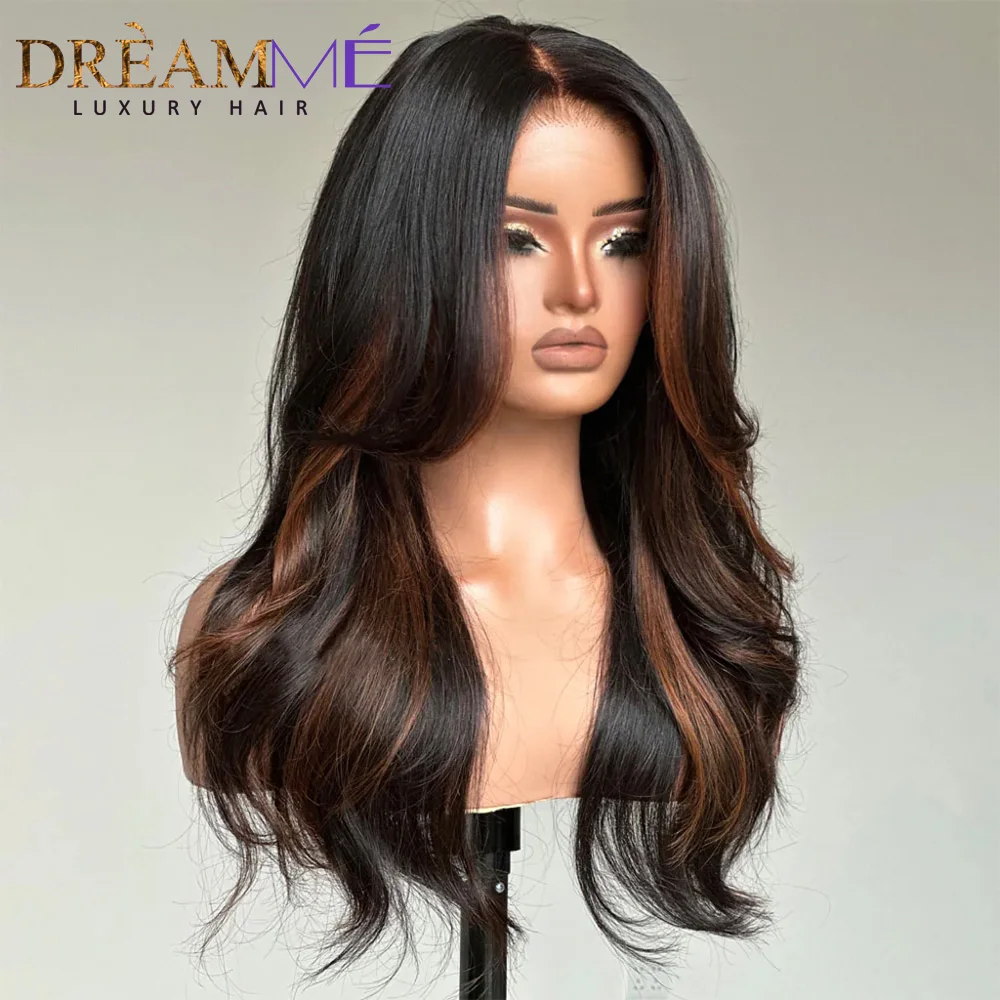 Highlight Brown 180% Pre Cut Lace Glueless Wig Wear and Go 4x4 Lace Closure Wigs 7x5 Water Wavy Glueless Frontal Human Hair Wigs