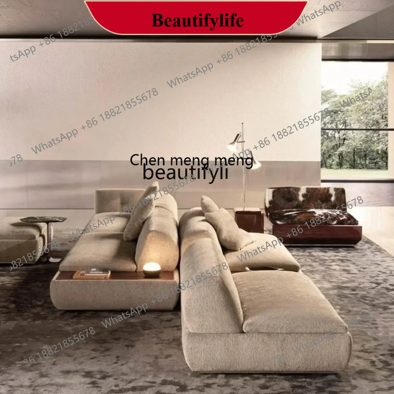 z183   Italian minimalist new moon sofa modern simple fabric size flat living room straight row light luxury module combination