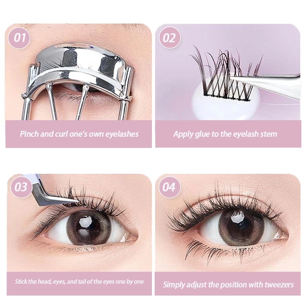 100 Cluster 5D Mink Manga Lashes Fluffy Individual Eyelashes Natural eyelashes extensions baby Curl Lazy Trilogy False Eyelashes