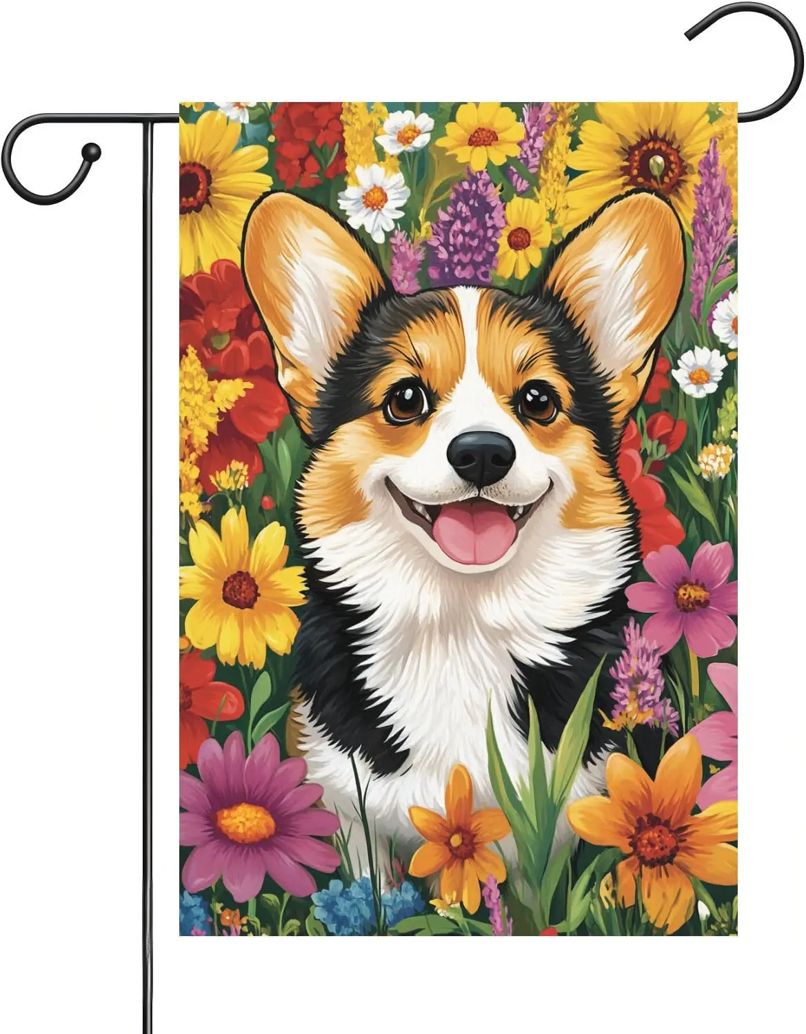 Colorful Wildflowers Corgi Garden Flag 12x18 Inches Double Sided Small Burlap Spring Summer Dog Seasonal Welcome Yard Porch  MMZ