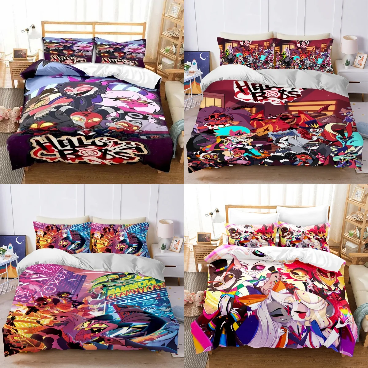 

Комплект постельного белья с рисунком H-Helluva-Boss, комплект пододеяльников в стиле аниме, мягкий одинарный двойной размер, домашний декор, подарок на день рождения, четыре сезона, домашний декор