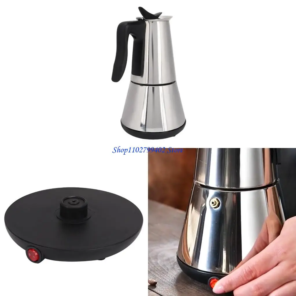 

547F Professional Italian Coffee Maker Electric Percolator 300ml Capacity Stainless Steel Automatic Brewing Pot