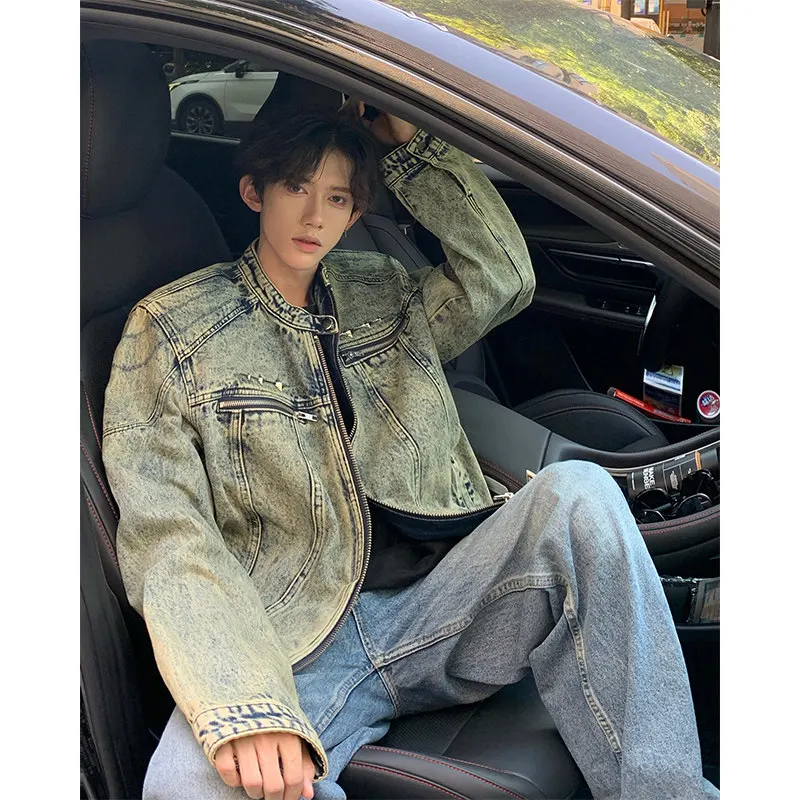 

Heavy Du Waed ort Men's Denim Jaet Spring Autumn American Retro CleanFit Jaet Cotton Long Sve Youth Casual Wear