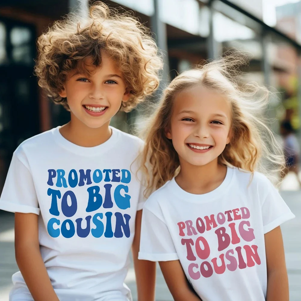 

Рубашка Promoted To Big Cousin, детская футболка с объявлением, топы Big Cousins, детская летняя футболка с короткими рукавами, модные рубашки для мальчиков и девочек