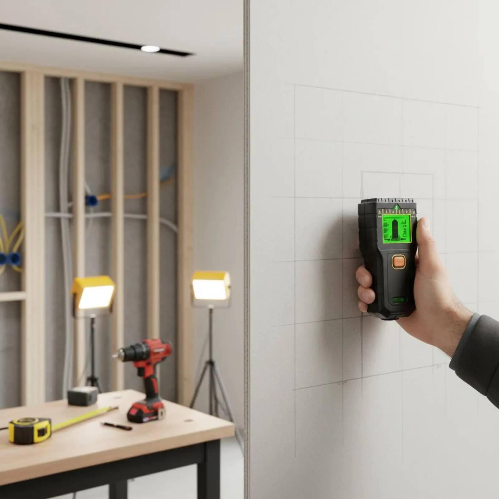 Multifunction Stud Detector 7-in-1 Wall Sensor Wall Scanner Precision Marking Wire Sensor LCD Display for Renovation