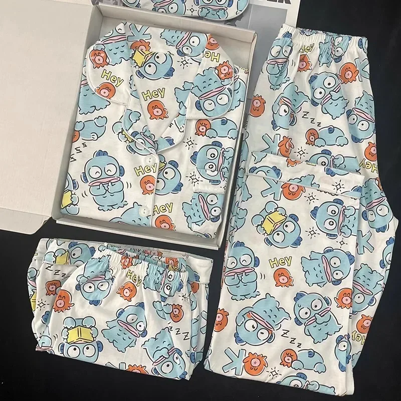 

3 шт. 1 комплект, пижамы Sanrio Hangyodon, японские милые пижамы с героями мультфильмов аниме, женские летние студенческие пижамы с короткими рукавами Kawaii