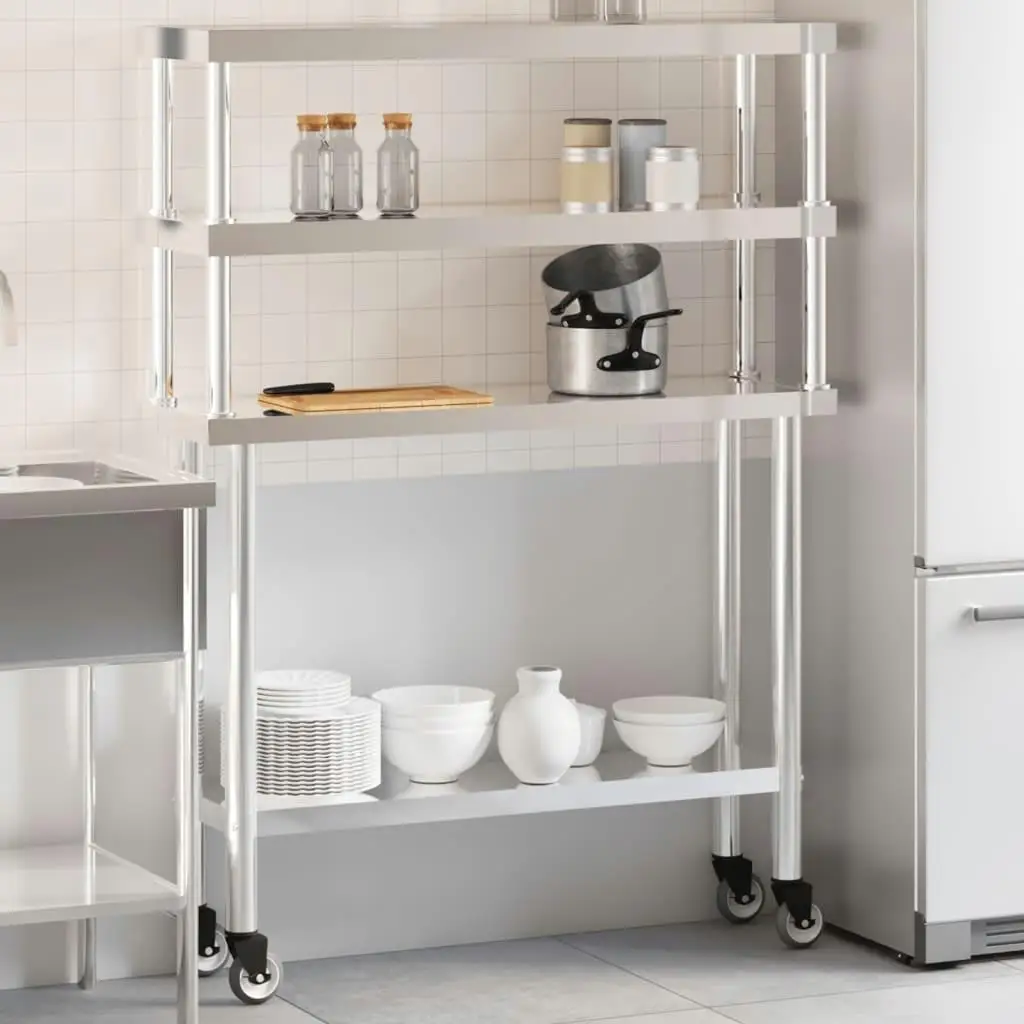 

Stainless Steel Kitchen Work Table with Overshelf - 43.3x11.8x59.1 Inch Space-Saving Design