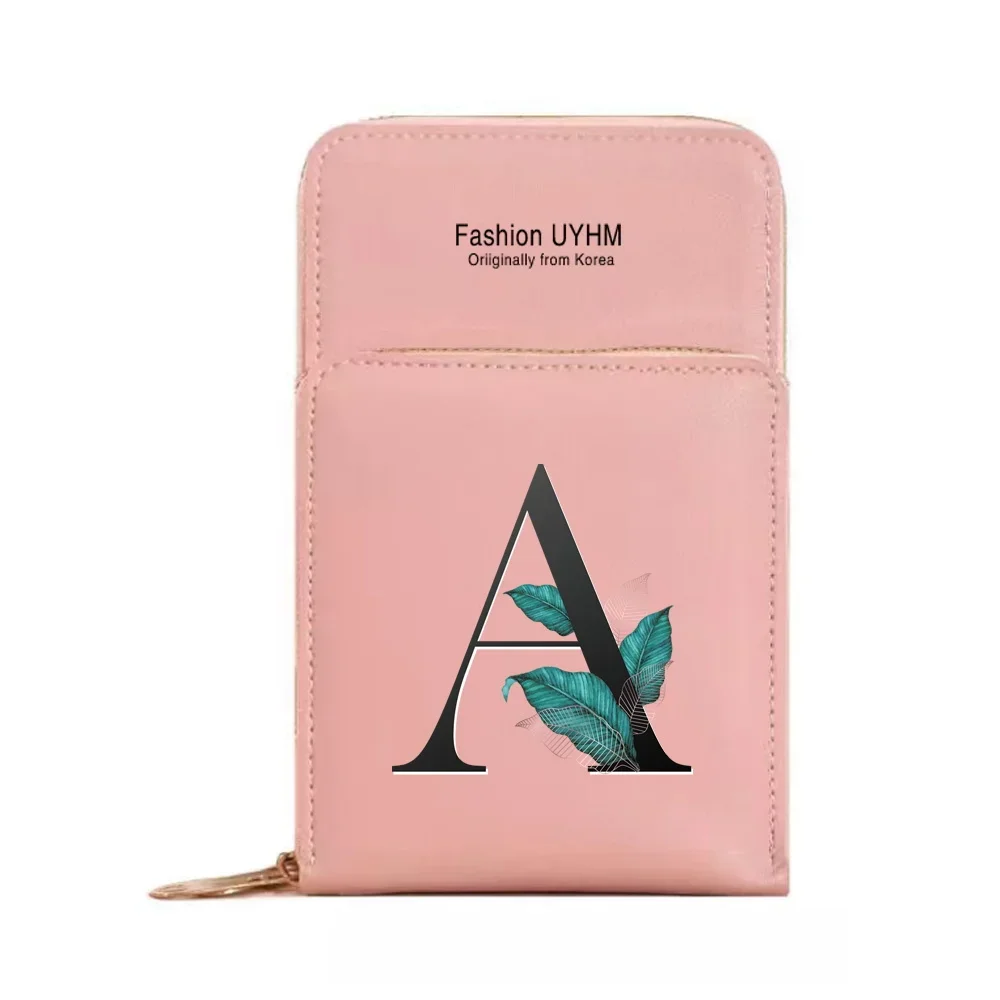 Universal Mobile Phone Bag With Touch Screen Women's Bag PU Leather Wallets Card Holder Shoulder Crossbody Pouch Leaf Pattern