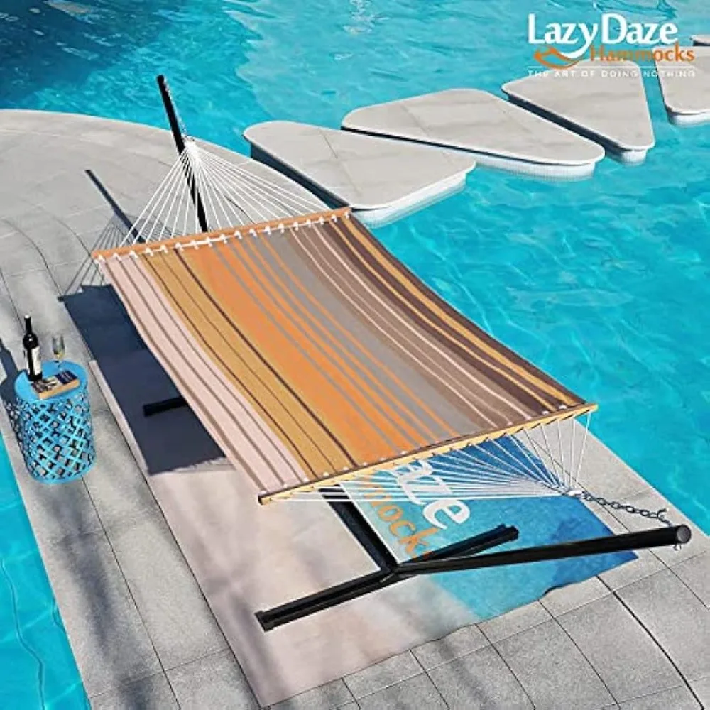 Lazy Daze Hammocks Quick Dry Hammock Spreader Bar 2 Person Double Hammock with Chains Outdoor Outside Patio Poolside