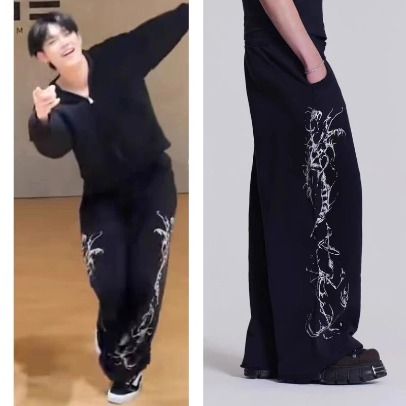 

American Loose Hiphop Street Dance Sweatpants Dance Sweatpants High Waist Wide Leg Straight Pants Sports Casual Mopping Pants