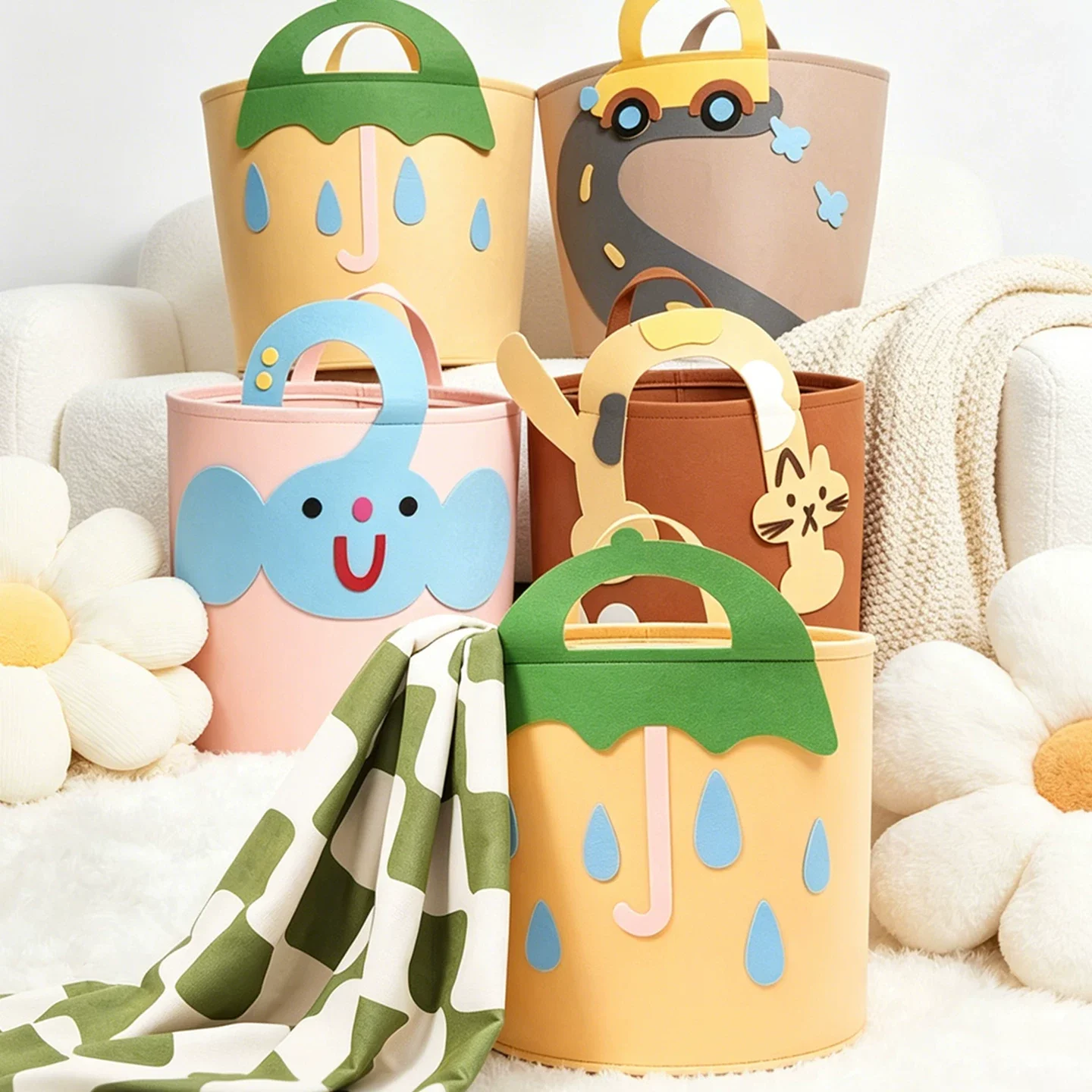 Large Foldable Kids Toy Storage Bin, Cute Cartoon Animal Design with Handle, Portable Organizer for Nursery and Children Bedroom