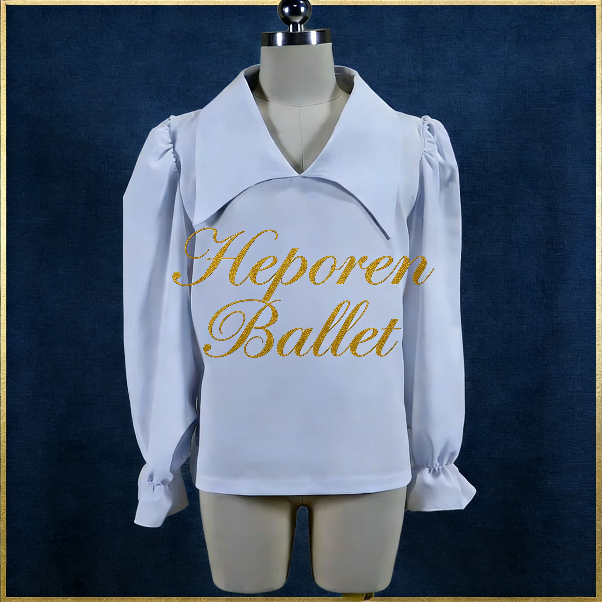 

Мужская белая балетная рубашка с большим воротником на заказ - мужской топ для балерины, танцевальный костюм с длинными пышными рукавами