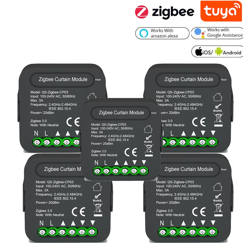 QS-Zigbee-CP03 Tuya ZigBee Curtain Switch Module for Roller Shutter Blinds Motor Smart Home Google Home for Alexa Voice Control