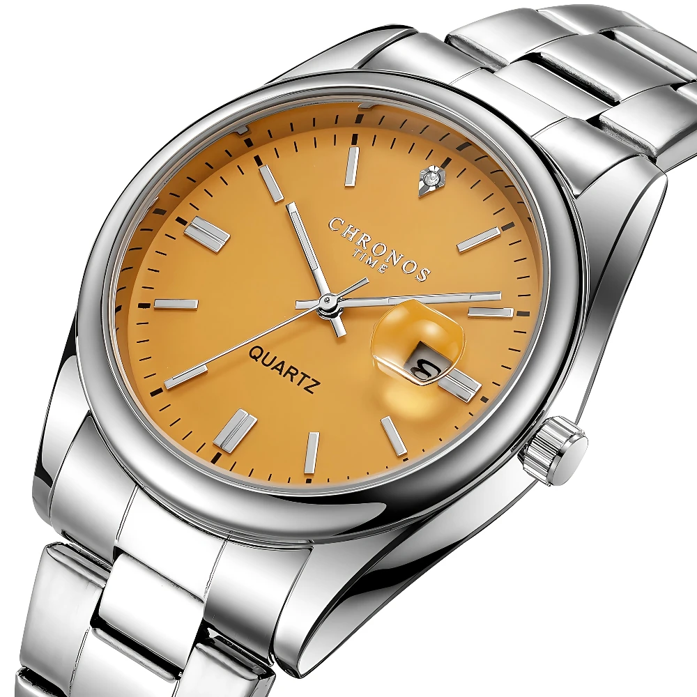 ساعة كرونوس الرياضية الكلاسيكية للرجال ستانلس ستيل مضيئة مع تاريخ فاخر مقاوم للماء كاجوال للأعمال الخارجية كوارتز #4