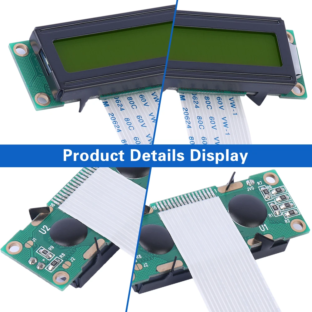 노란색 녹색 필름 다국어 모듈, 02x16 LCD 1.5 인치, 16 핀 FPC75MM 컨트롤러, ST7066U 문자 LCD 모듈, 1602A-20-2A