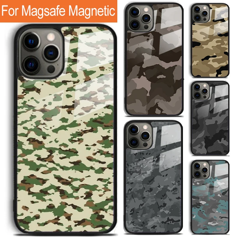 

Ночной темный камуфляжный чехол для телефона в стиле милитари для iPhone 16, 15, 14, 13, 12, Pro Max Plus Magsafe, магнитный чехол для беспроводной зарядки