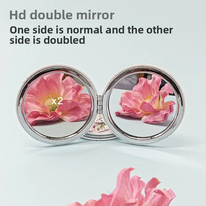 Espelho de maquiagem portátil dupla face mini portátil bolso dobrável espelho de maquiagem redondo para viagens beleza ferramenta cosmética