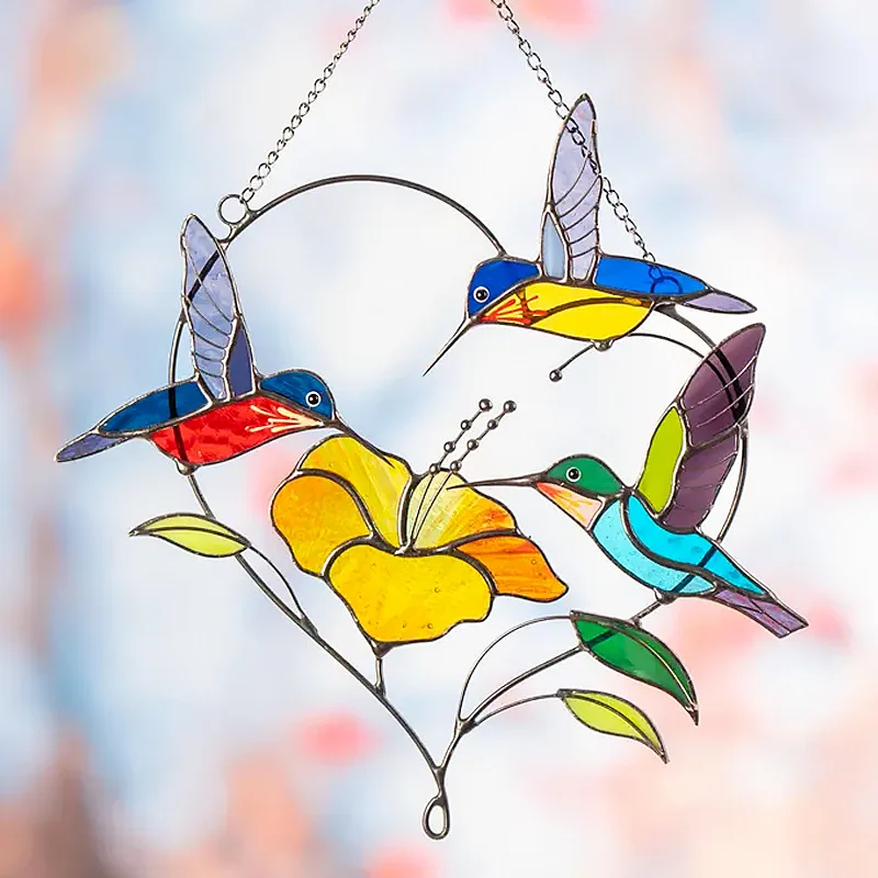 New Bird Stained Glass Window Decoration Mother's Day Gift Decoration Catcher Bird Pendant Flock Bird Pendant