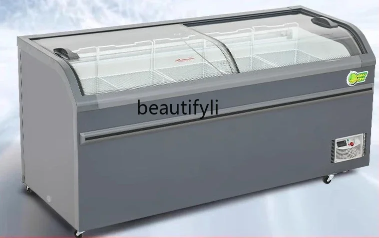 

A61 Curved freezer commercial large-capacity combination island cabinet supermarket freezing, glass horizontal display cabinet