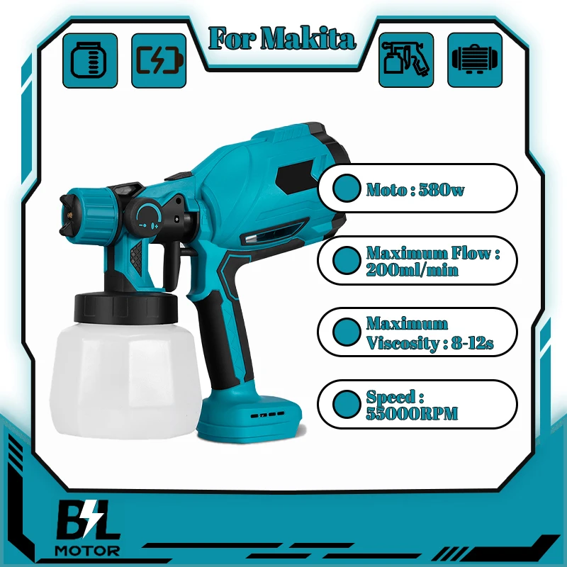 1200ML Cordless Electric Paint Sprayer Portable Household Sprayer with Flow Control Compatible with Makita Batteries