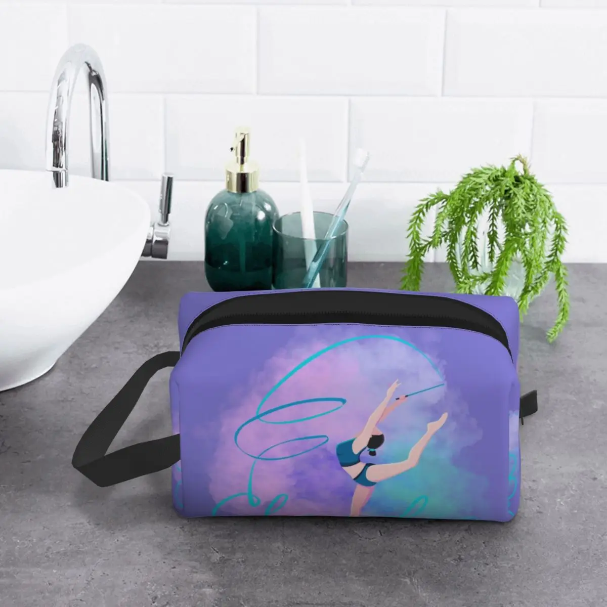 Custom Kawaii Dance Rhythmic Gymnastics Travel Toiletry Bag for Women Cosmetic Makeup Bag Beauty Storage Dopp Kit