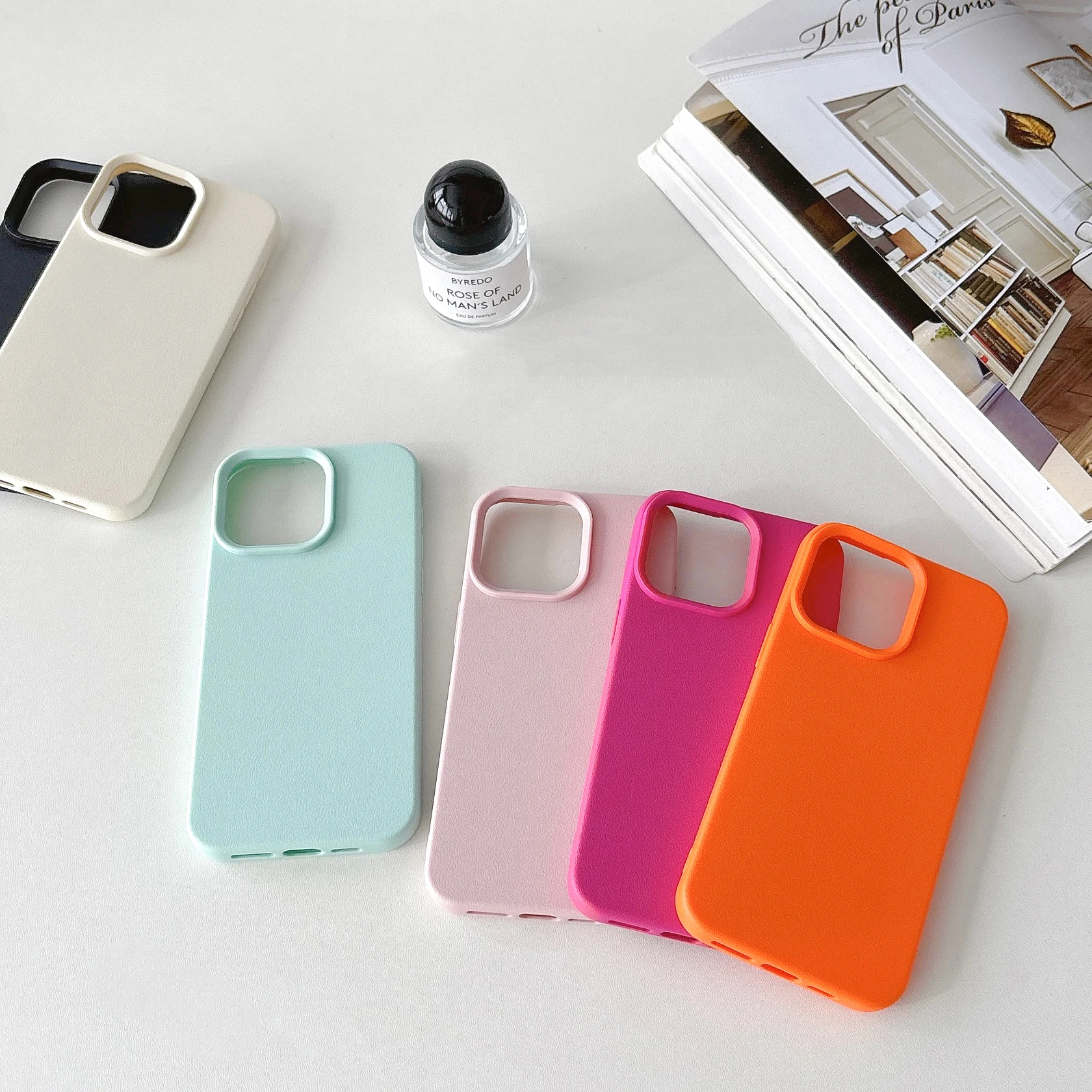 Fashion Litchi Texture Soft Silicone Candy Color Phone Cases For iPhone 16 15 14 Plus 12 13 11 Pro Max Matte Shockproof Cover