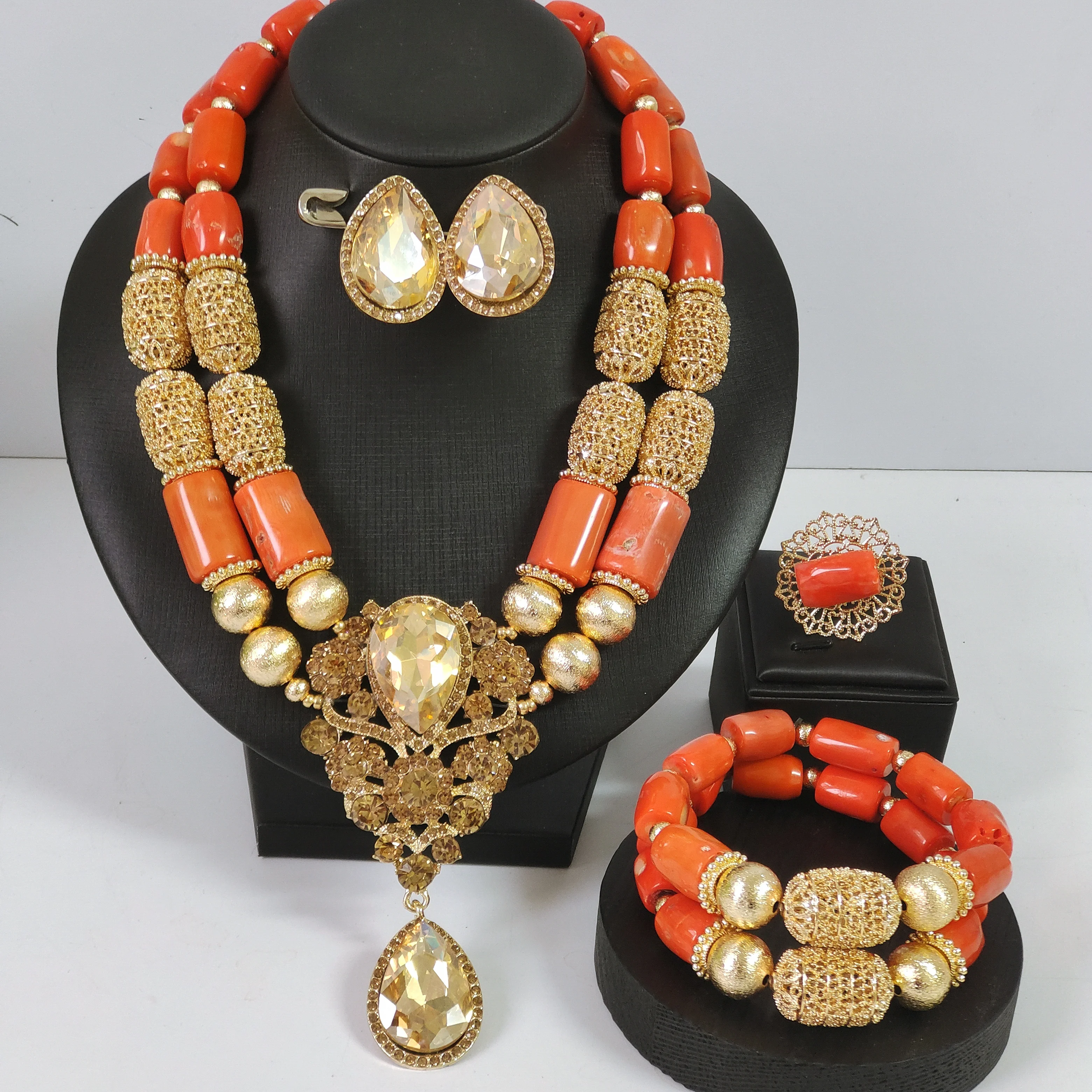 

Nigerian Wedding Beads African Coral Jewelry Sets Real