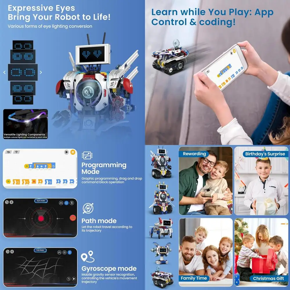 

Набор роботов STEM для детей 6–16 лет: кодирование с дистанционным управлением и приложением, образовательные строительные блоки «сделай сам», 603 шт.