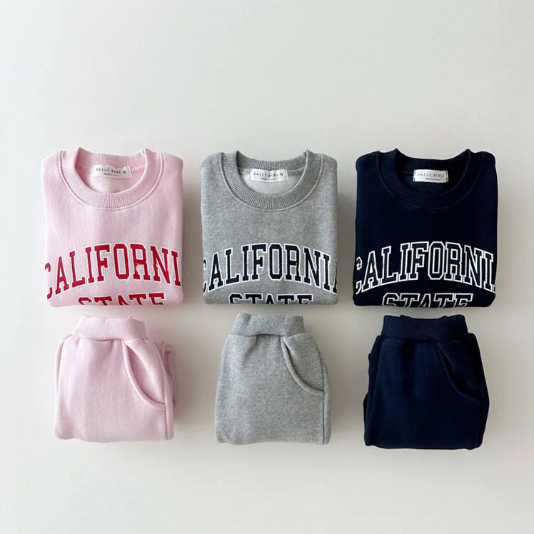 Winter Autumn 2025 New Kids Letter Print Fleece Hoodie + Pants 2-Piece Sets Unisex Thick Warm Tracksuit for Boys Girls 1-7 Years 6