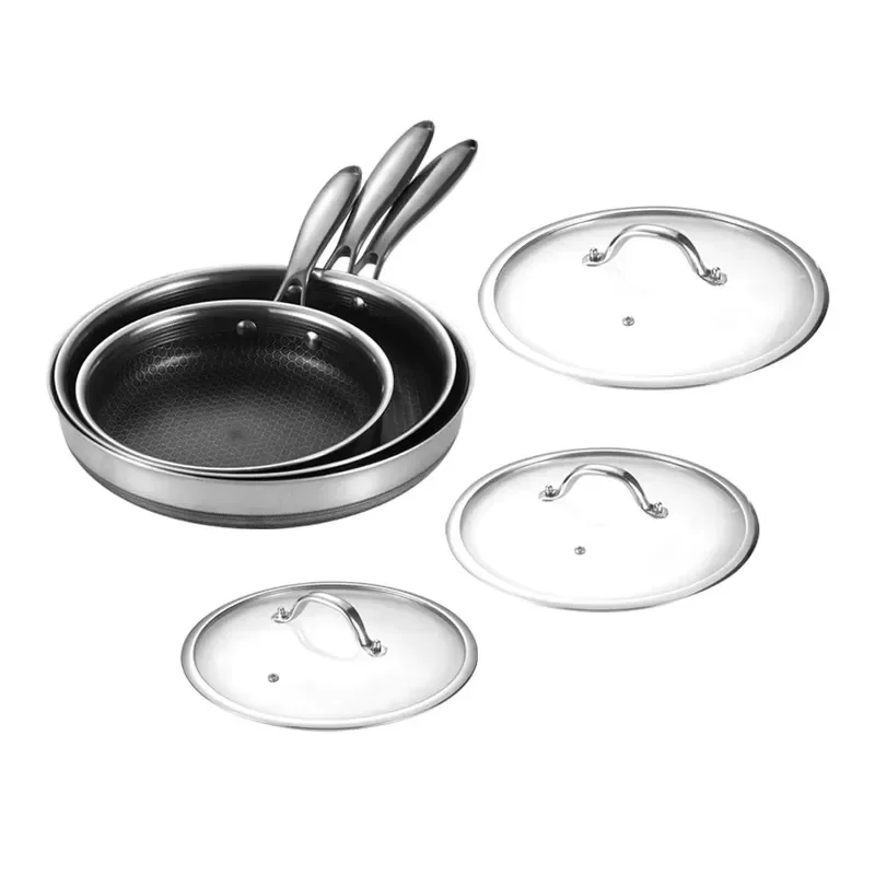 

Mixed 6-piece Frying Pan Set with Tempered Glass Lid and Cool Handle Dishwasher