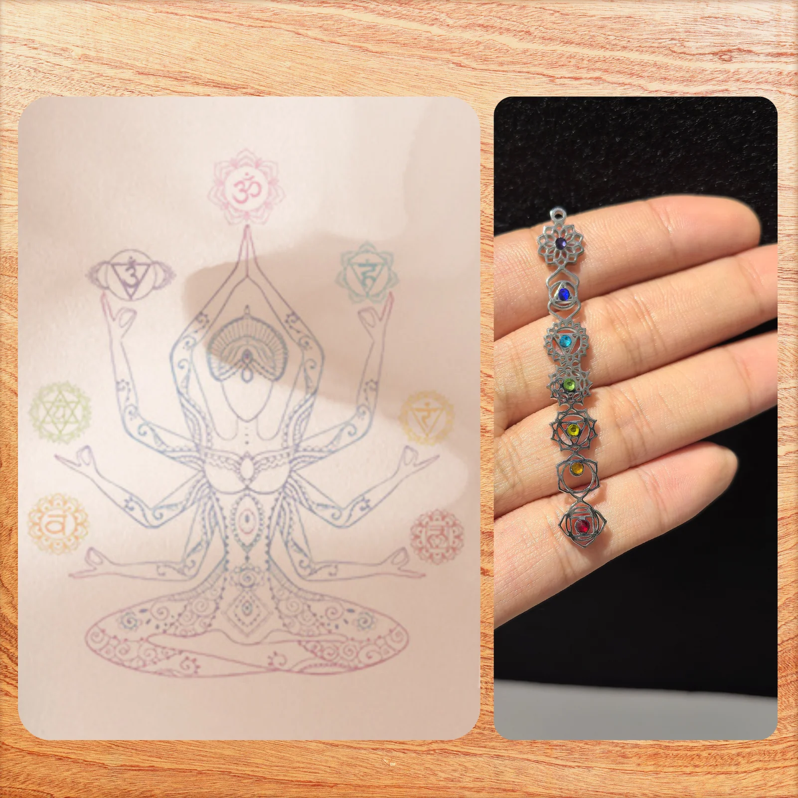 5 Stück 7 Chakra Kristallanhänger, hohle Yoga-Reiki-Heilungs-Chakra-Symbol-Anhänger, Verbinder für DIY-Halsketten, Armbänder, Schmuck – Detail 2
