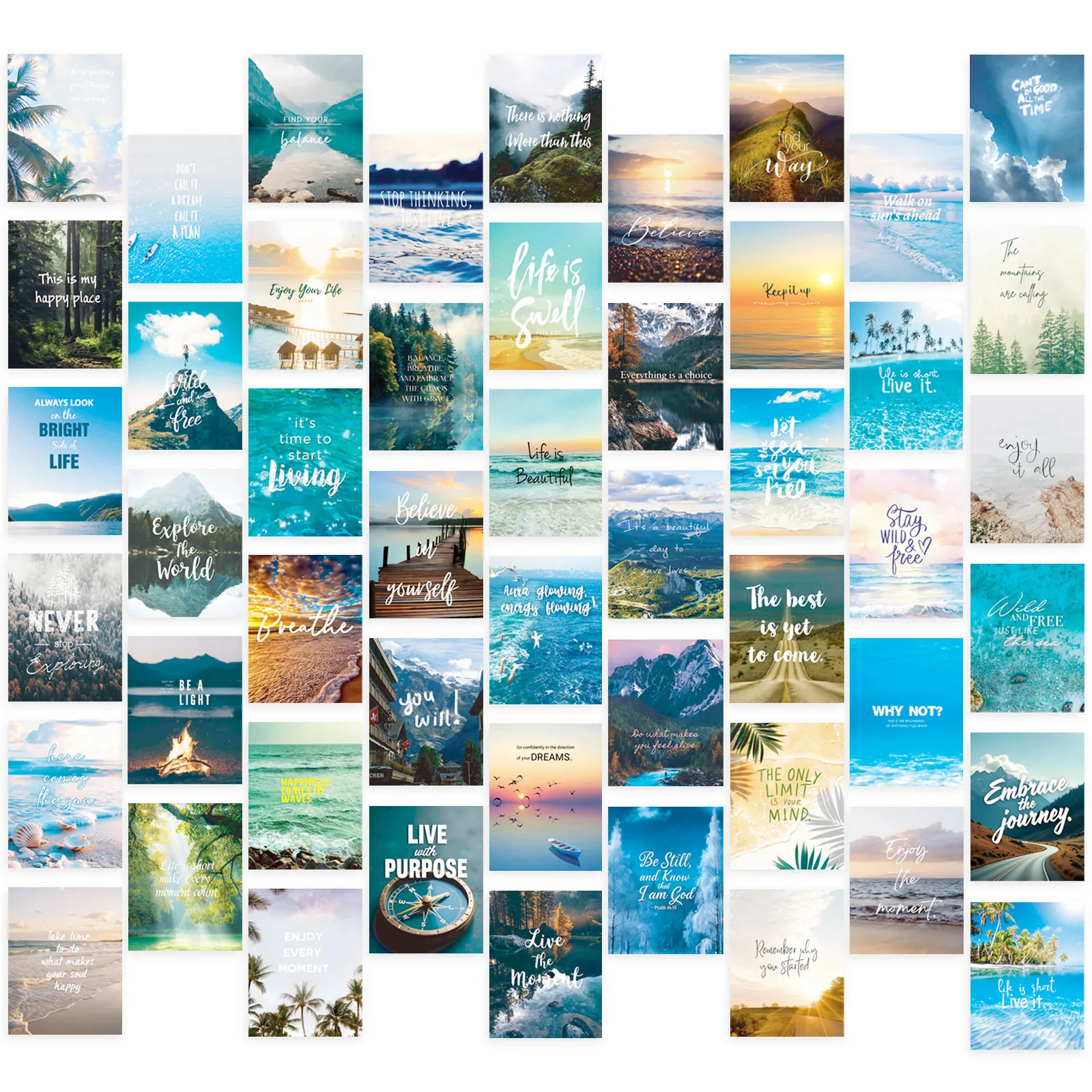 50Pcs Inspirational Nature Scenery Stickers Motivational Quote Decals for Laptop Notebook & Wall Decoration Waterproof Graffiti