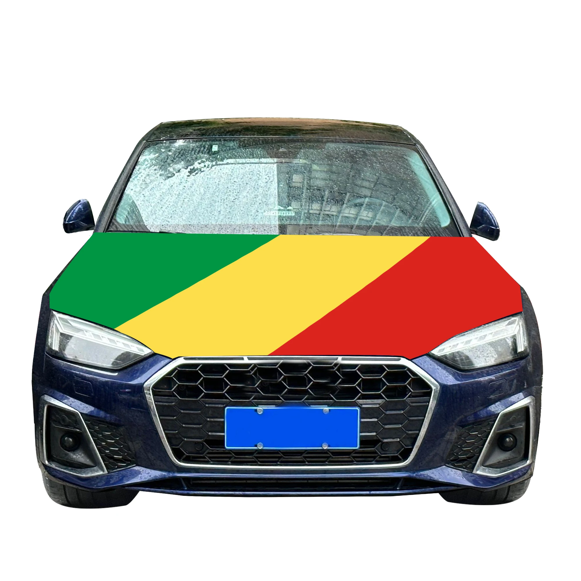 The Republic of the Congo Car Hood Cover Flag  Universal Size Elastic Polyester 120x150cm for Car Decor