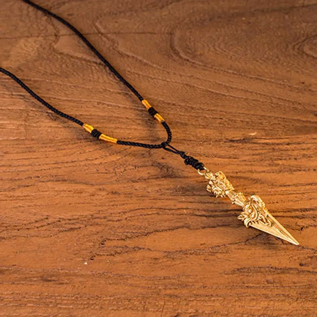 Tibetan Buddha Pendant Gold Color Vajra Pestle Amulet Copper Necklace Crafts for Blessing and Prayer Beads