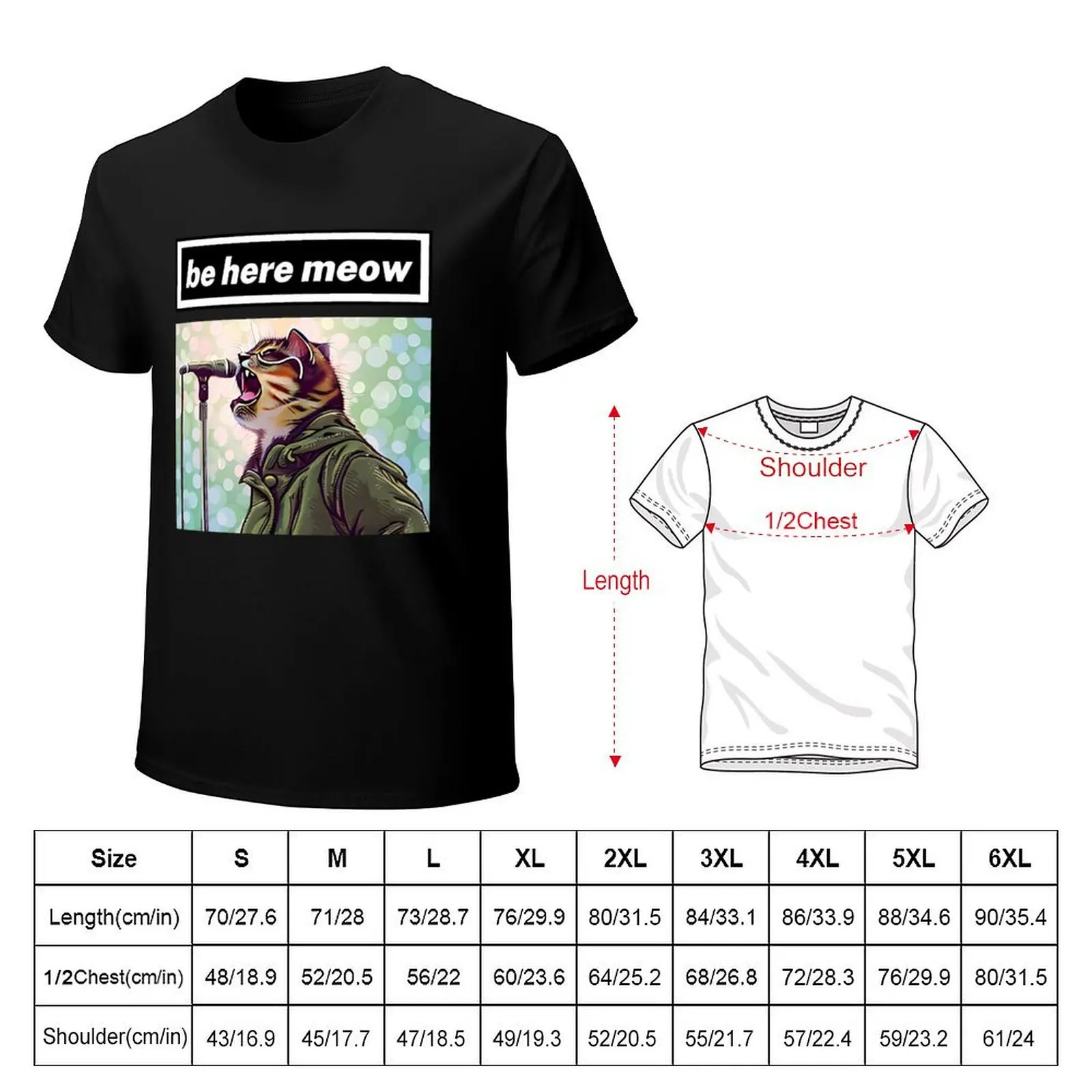 brit pop cat - be here meow T-Shirt Casual Streetwear Short Sleeve Tee