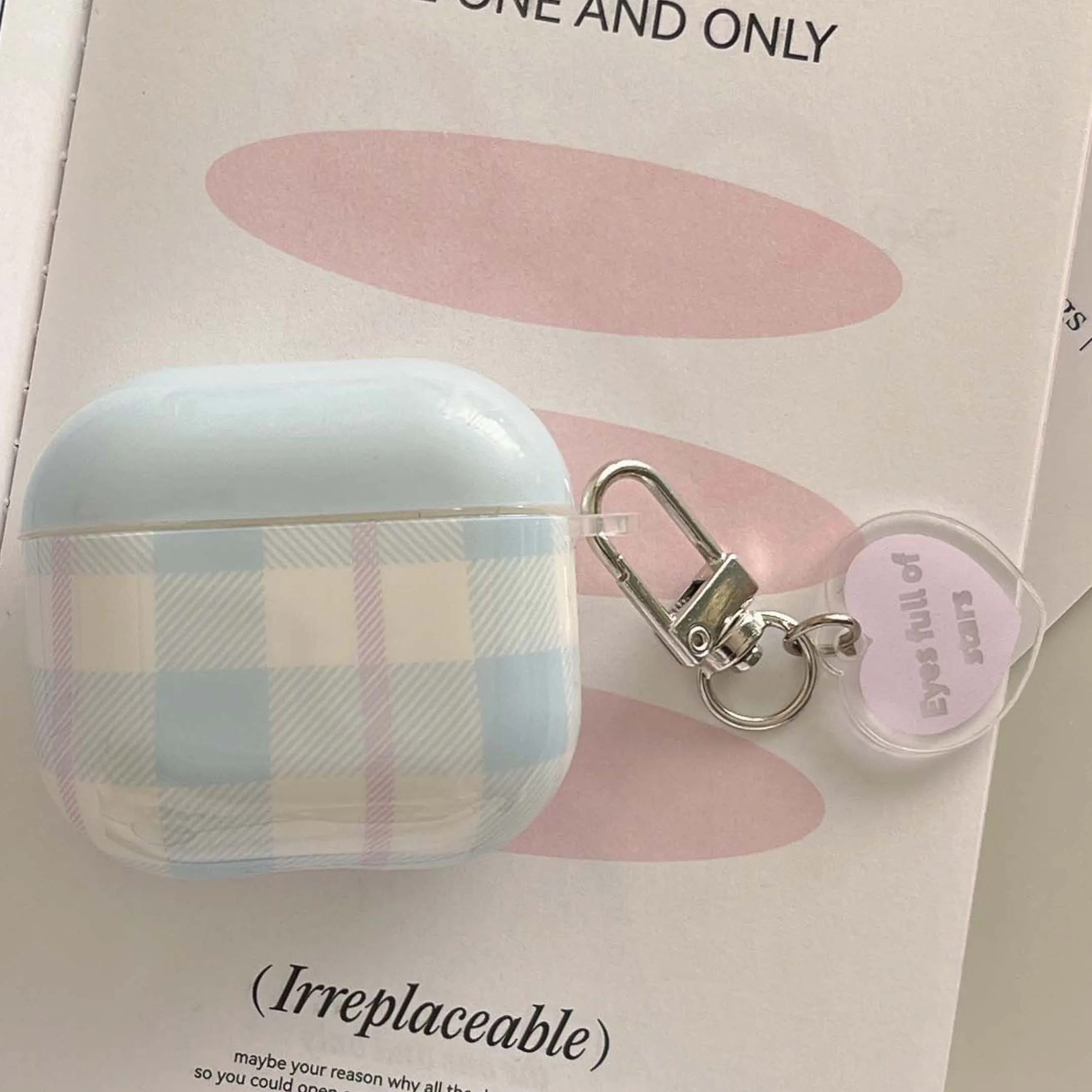 Blue check shell imd lattice back cover for apple airpods 1 3 4 pro 2nd 2 wireless bluetooth earphone case charging box