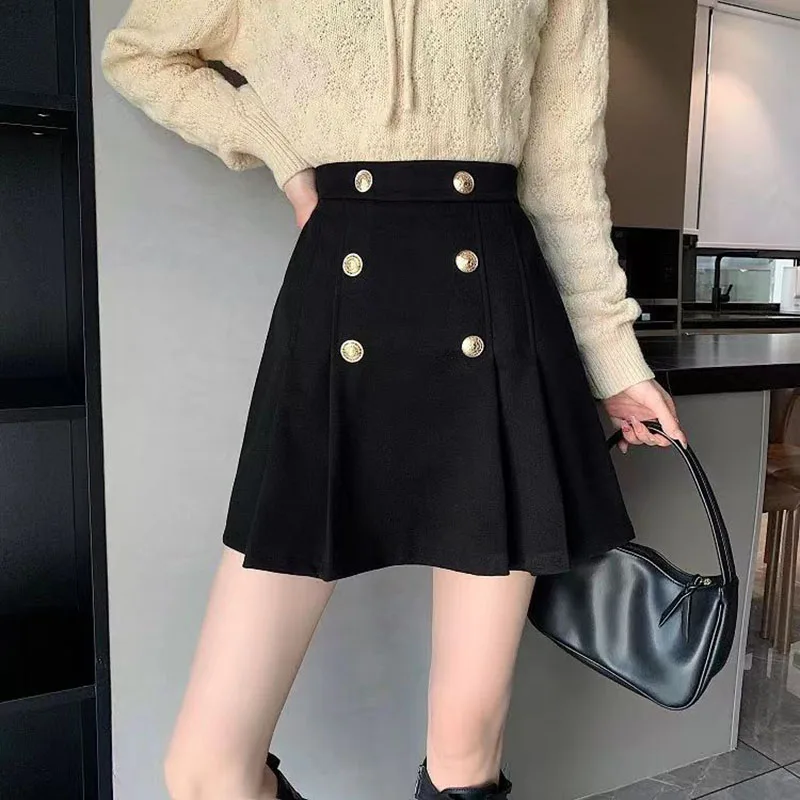 Biyaby Korean Chic Button Pleated Skirts Women Y2K Preppy Style High Waist Mini Skirts Female All-Match Zip A-Line Short Skirt