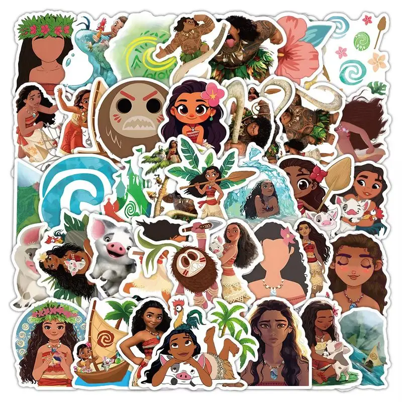 Disney Diy Aufkleber 52 Stück Set Moana 2 Maui Heihei ‌   Pua Cartoon Figuren Mädchen Tagebuch Dekoration Material kreative Gepäck Geschenkbox