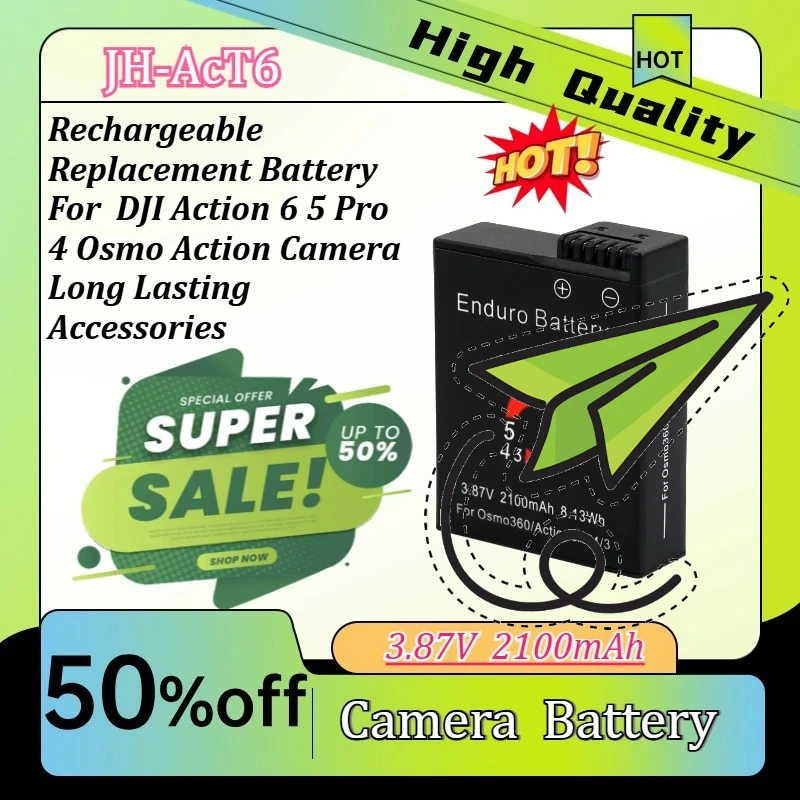 3.87V 2100mAh Rechargeable Replacement Battery Compatible with DJI Action 6 5 Pro 4 Osmo Action Camera Long Lasting Accessories