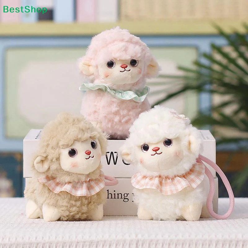 〔R〕Soft Fluffy Lamb Plush Toy With Fuzzy Fabric Cute Plaid Ruffle Collar Perfect Kids Gift Bedroom Decor